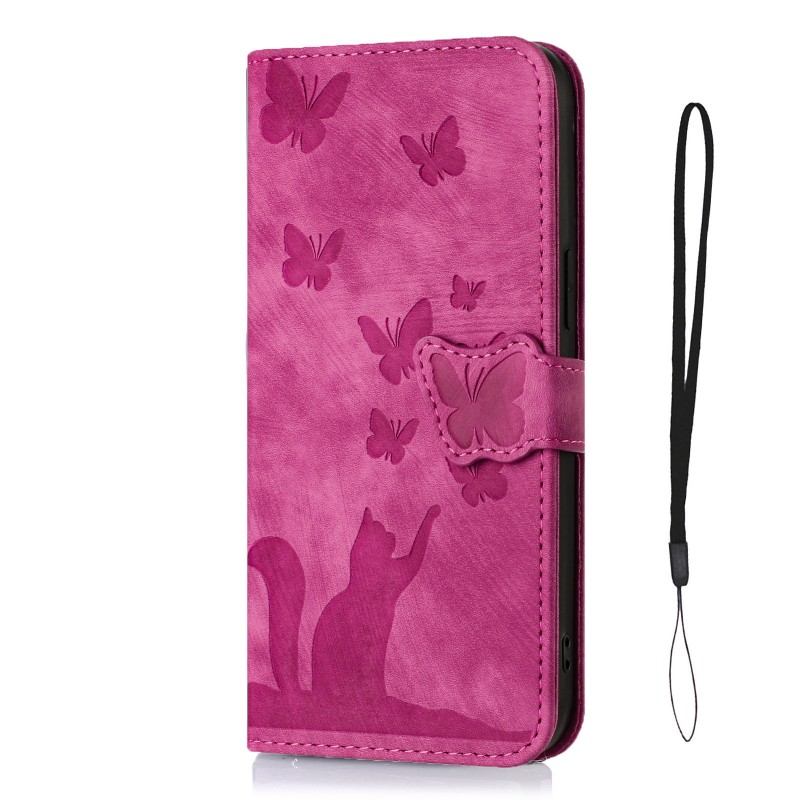 Embossed Butterfly Cat Card Slot Wallet Flip Case 